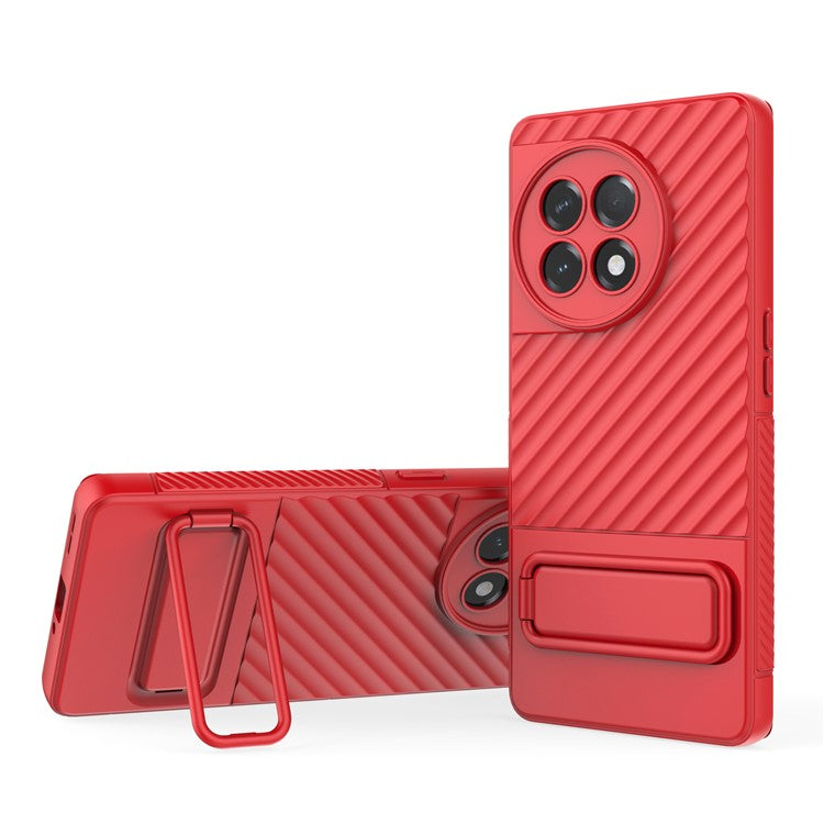 For OnePlus Ace 2 5G Rugged TPU Phone Case Kickstand Cover Anti-Drop Shockproof Phone Shell - Red