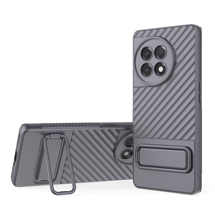 For OnePlus Ace 2 5G Rugged TPU Phone Case Kickstand Cover Anti-Drop Shockproof Phone Shell - Grey