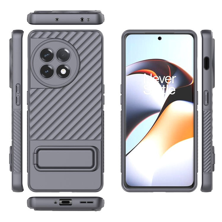 For OnePlus Ace 2 5G Rugged TPU Phone Case Kickstand Cover Anti-Drop Shockproof Phone Shell - Grey