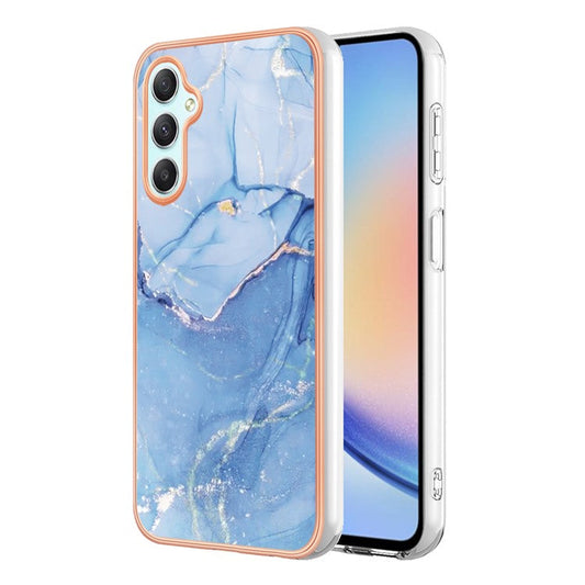 YB IMD Series-16 for Samsung Galaxy A24 4G (162.1 x 77.6 x 8.3mm) , IMD 2.0mm Electroplating Marble Pattern Phone Cover - Blue