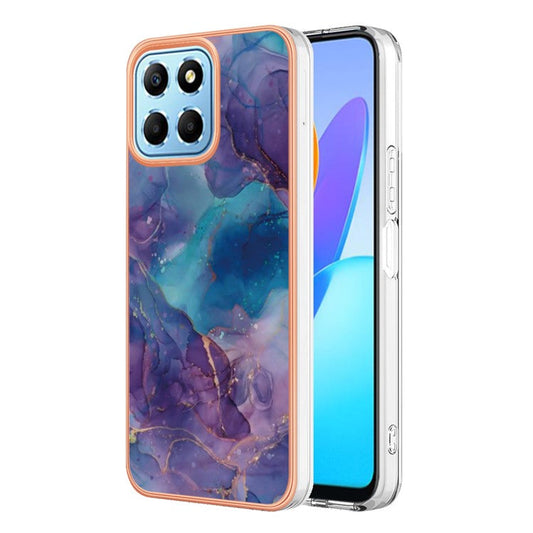 YB IMD Series-16 Style E Marble Pattern TPU Case for Honor X8 5G , Electroplating 2.0mm IMD Phone Cover - Purple
