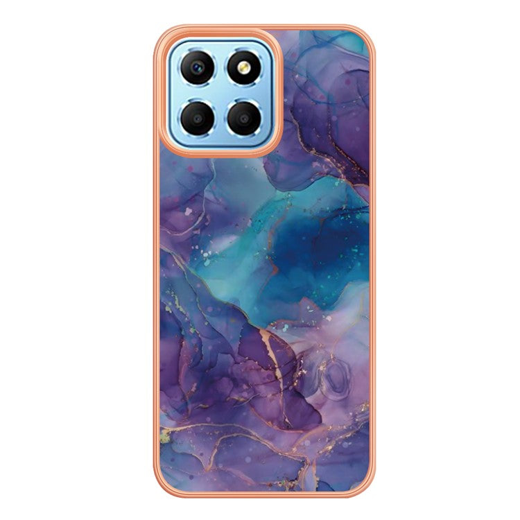 YB IMD Series-16 Style E Marble Pattern TPU Case for Honor X8 5G , Electroplating 2.0mm IMD Phone Cover - Purple