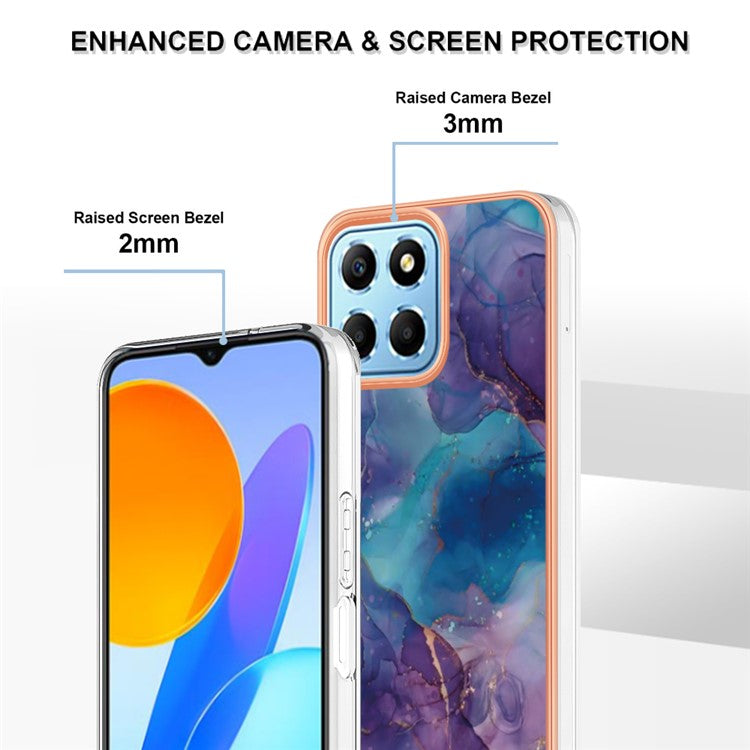 YB IMD Series-16 Style E Marble Pattern TPU Case for Honor X8 5G , Electroplating 2.0mm IMD Phone Cover - Purple