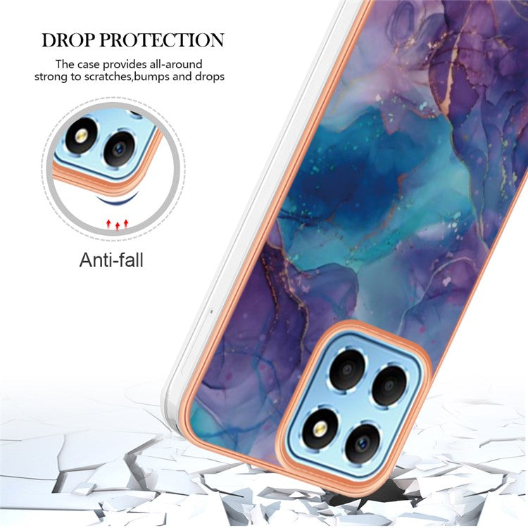 YB IMD Series-16 Style E Marble Pattern TPU Case for Honor X8 5G , Electroplating 2.0mm IMD Phone Cover - Purple