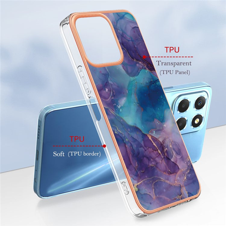 YB IMD Series-16 Style E Marble Pattern TPU Case for Honor X8 5G , Electroplating 2.0mm IMD Phone Cover - Purple