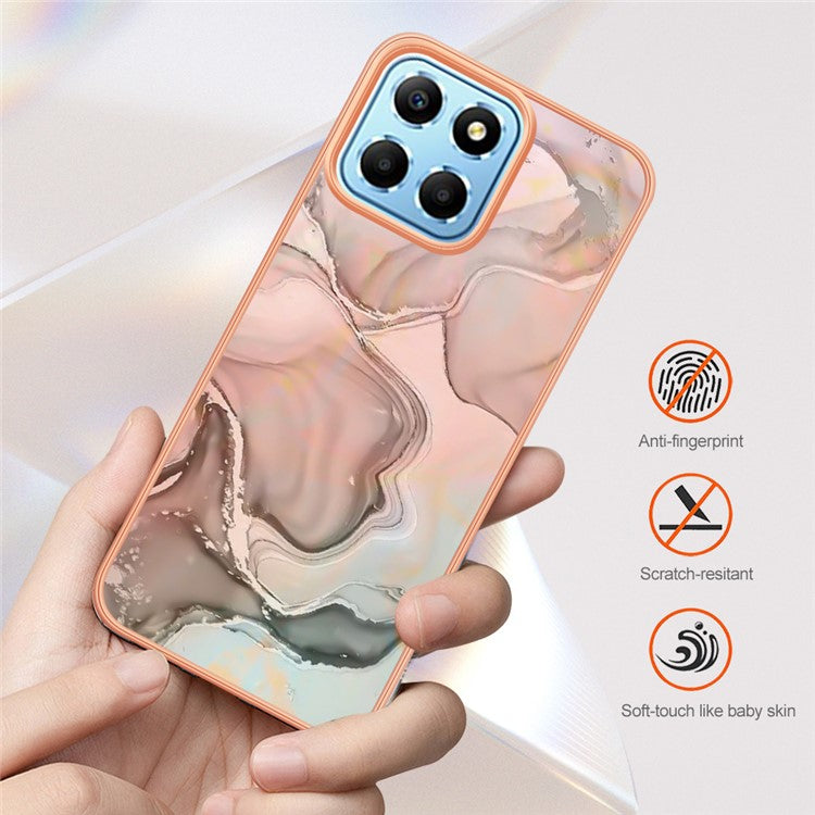 YB IMD Series-16 Style E Marble Pattern TPU Case for Honor X8 5G , Electroplating 2.0mm IMD Phone Cover - Purple