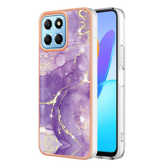 YB IMD Series-2 For Honor X8 5G Electroplating Phone Case IMD Marble Pattern TPU Back Cover - Purple 002