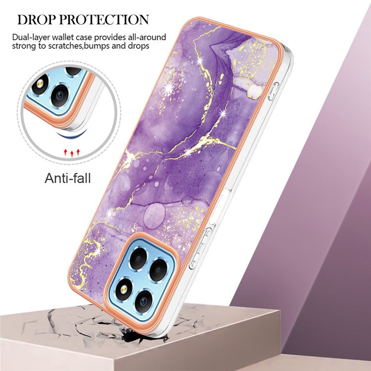 YB IMD Series-2 For Honor X8 5G Electroplating Phone Case IMD Marble Pattern TPU Back Cover - Purple 002