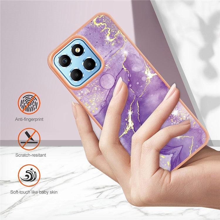 YB IMD Series-2 For Honor X8 5G Electroplating Phone Case IMD Marble Pattern TPU Back Cover - Purple 002