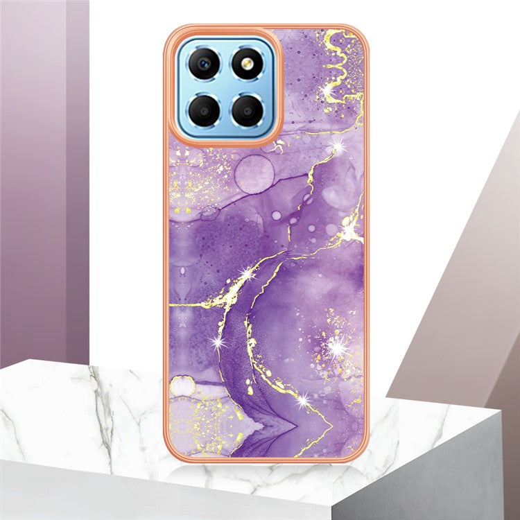 YB IMD Series-2 For Honor X8 5G Electroplating Phone Case IMD Marble Pattern TPU Back Cover - Purple 002