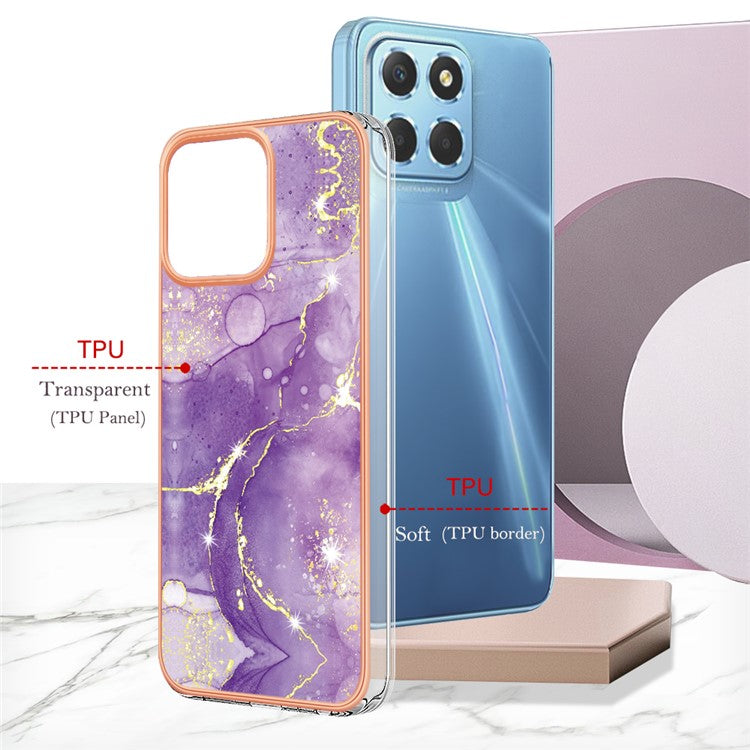 YB IMD Series-2 For Honor X8 5G Electroplating Phone Case IMD Marble Pattern TPU Back Cover - Purple 002