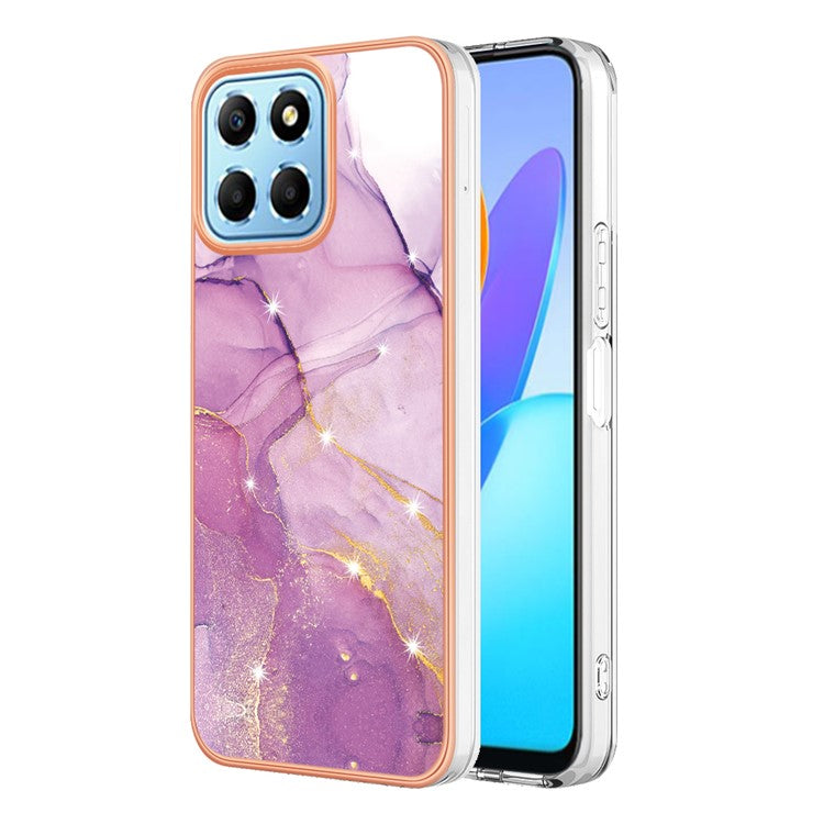 YB IMD Series-2 For Honor X8 5G Electroplating Phone Case IMD Marble Pattern TPU Back Cover - Purple 001