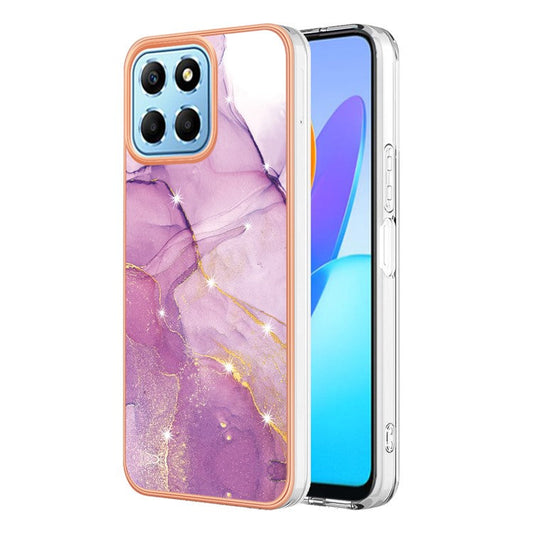 YB IMD Series-2 For Honor X8 5G Electroplating Phone Case IMD Marble Pattern TPU Back Cover - Purple 001