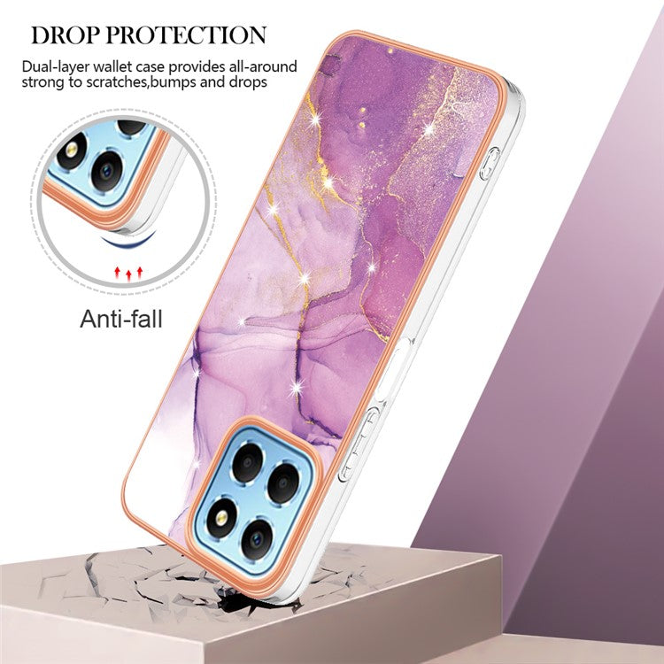 YB IMD Series-2 For Honor X8 5G Electroplating Phone Case IMD Marble Pattern TPU Back Cover - Purple 001