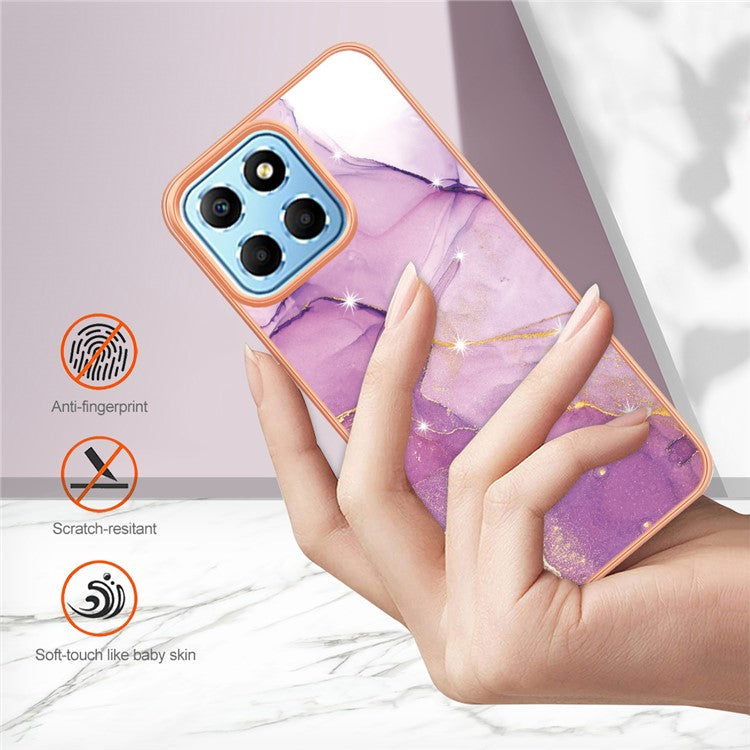 YB IMD Series-2 For Honor X8 5G Electroplating Phone Case IMD Marble Pattern TPU Back Cover - Purple 001