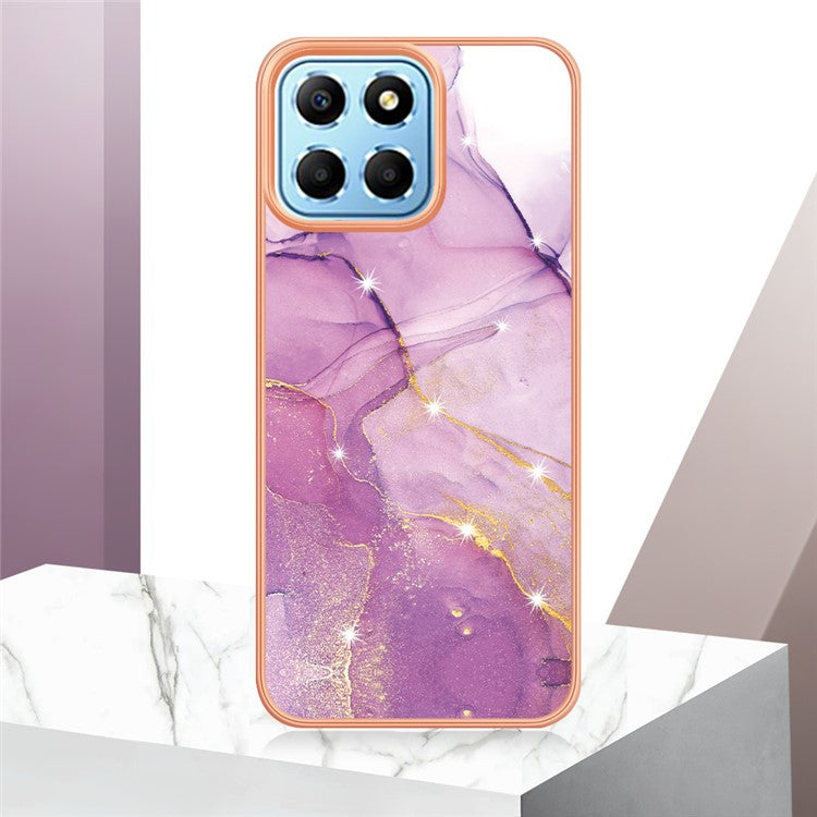YB IMD Series-2 For Honor X8 5G Electroplating Phone Case IMD Marble Pattern TPU Back Cover - Purple 001