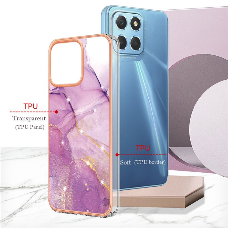 YB IMD Series-2 For Honor X8 5G Electroplating Phone Case IMD Marble Pattern TPU Back Cover - Purple 001