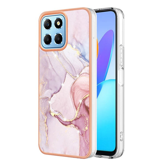 YB IMD Series-2 For Honor X8 5G Electroplating Phone Case IMD Marble Pattern TPU Back Cover - Rose Gold 005