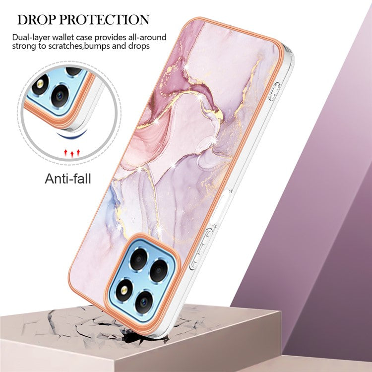 YB IMD Series-2 For Honor X8 5G Electroplating Phone Case IMD Marble Pattern TPU Back Cover - Rose Gold 005
