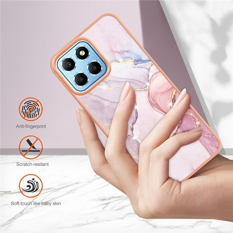 YB IMD Series-2 For Honor X8 5G Electroplating Phone Case IMD Marble Pattern TPU Back Cover - Rose Gold 005