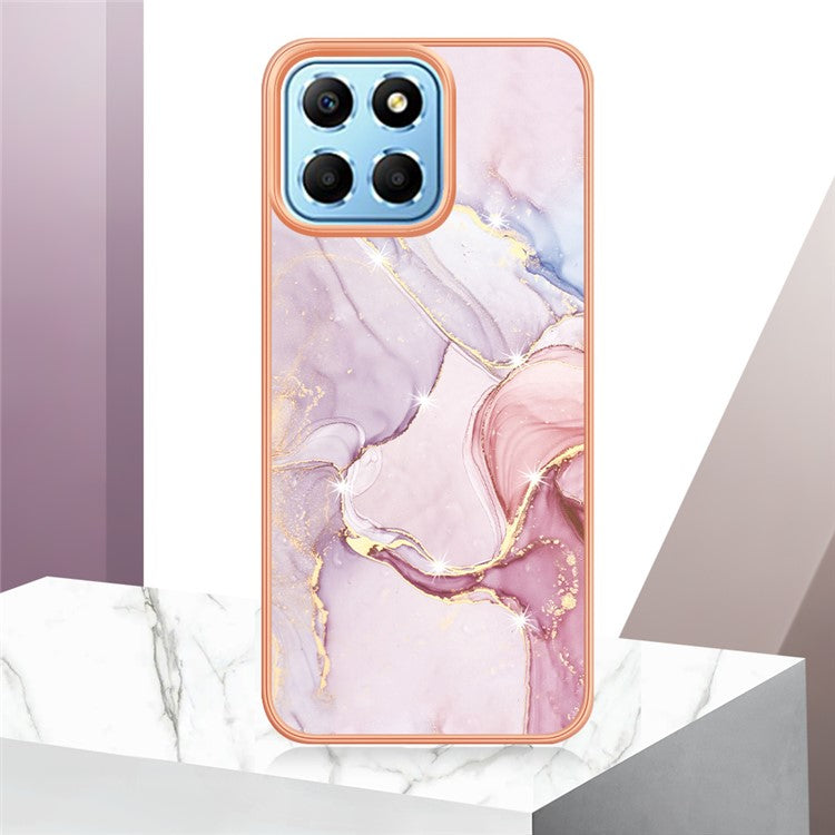 YB IMD Series-2 For Honor X8 5G Electroplating Phone Case IMD Marble Pattern TPU Back Cover - Rose Gold 005