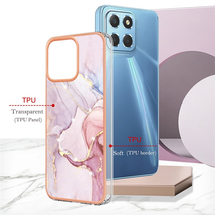 YB IMD Series-2 For Honor X8 5G Electroplating Phone Case IMD Marble Pattern TPU Back Cover - Rose Gold 005