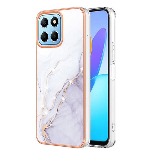 YB IMD Series-2 For Honor X8 5G Electroplating Phone Case IMD Marble Pattern TPU Back Cover - White 006