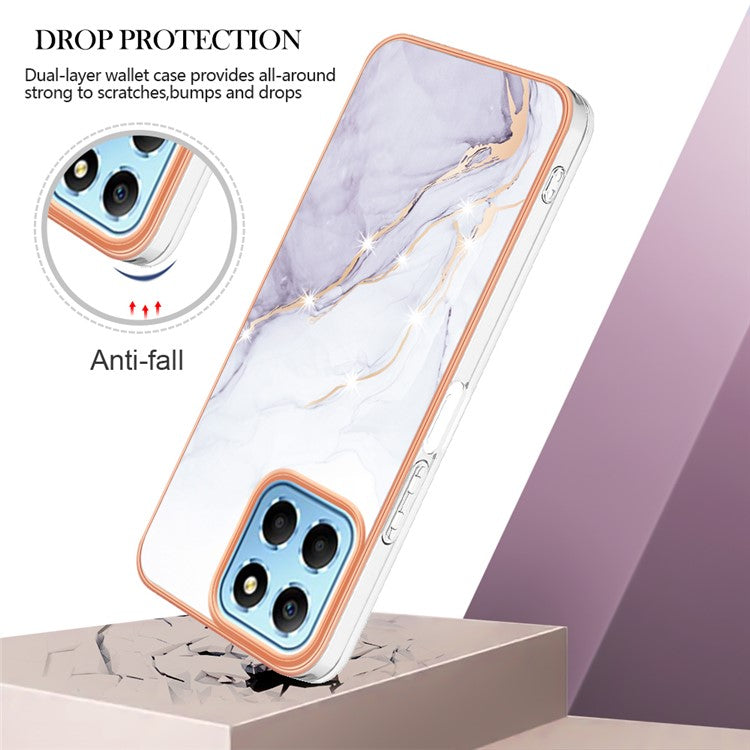 YB IMD Series-2 For Honor X8 5G Electroplating Phone Case IMD Marble Pattern TPU Back Cover - White 006