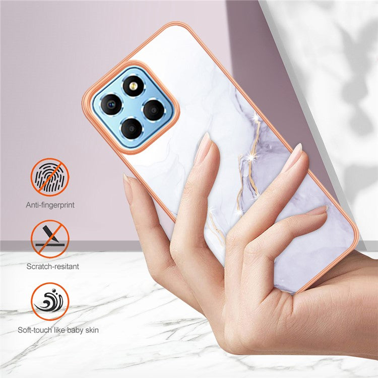 YB IMD Series-2 For Honor X8 5G Electroplating Phone Case IMD Marble Pattern TPU Back Cover - White 006