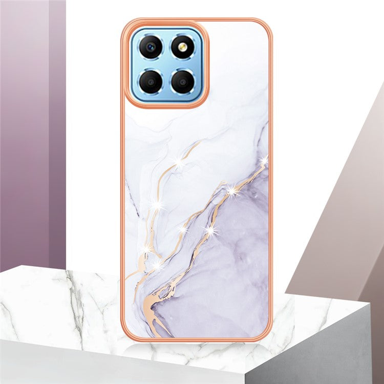 YB IMD Series-2 For Honor X8 5G Electroplating Phone Case IMD Marble Pattern TPU Back Cover - White 006