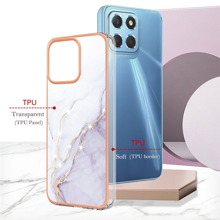YB IMD Series-2 For Honor X8 5G Electroplating Phone Case IMD Marble Pattern TPU Back Cover - White 006