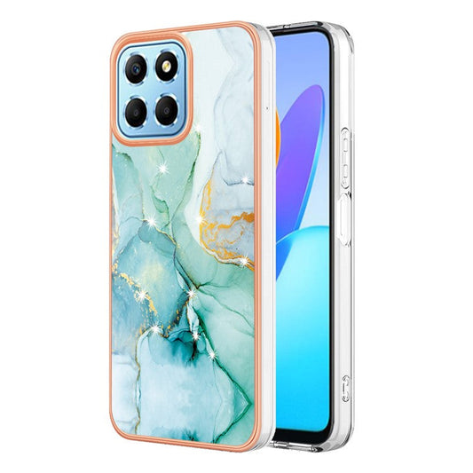 YB IMD Series-2 For Honor X8 5G Electroplating Phone Case IMD Marble Pattern TPU Back Cover - Green 003