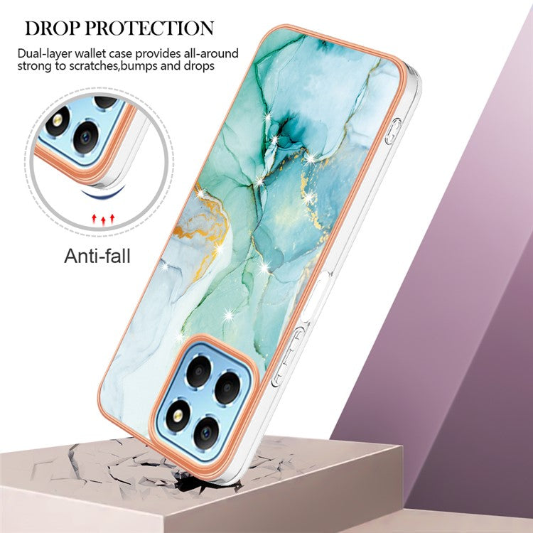 YB IMD Series-2 For Honor X8 5G Electroplating Phone Case IMD Marble Pattern TPU Back Cover - Green 003