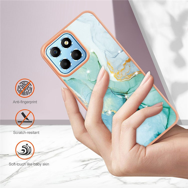 YB IMD Series-2 For Honor X8 5G Electroplating Phone Case IMD Marble Pattern TPU Back Cover - Green 003