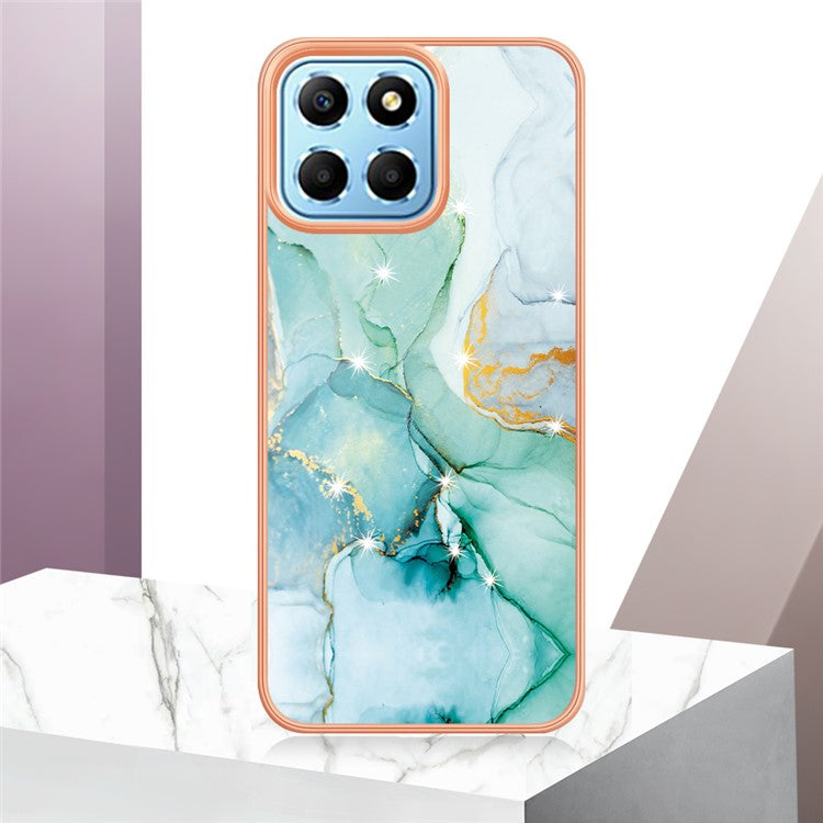 YB IMD Series-2 For Honor X8 5G Electroplating Phone Case IMD Marble Pattern TPU Back Cover - Green 003