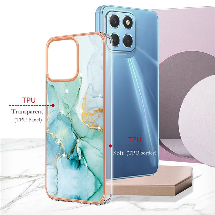 YB IMD Series-2 For Honor X8 5G Electroplating Phone Case IMD Marble Pattern TPU Back Cover - Green 003