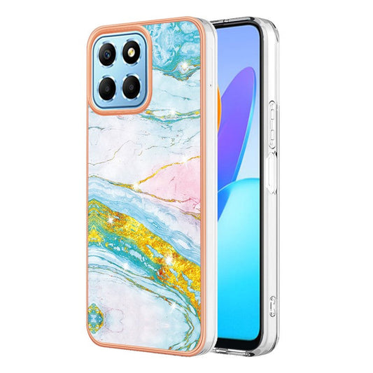 YB IMD Series-2 For Honor X8 5G Electroplating Phone Case IMD Marble Pattern TPU Back Cover - Green 004