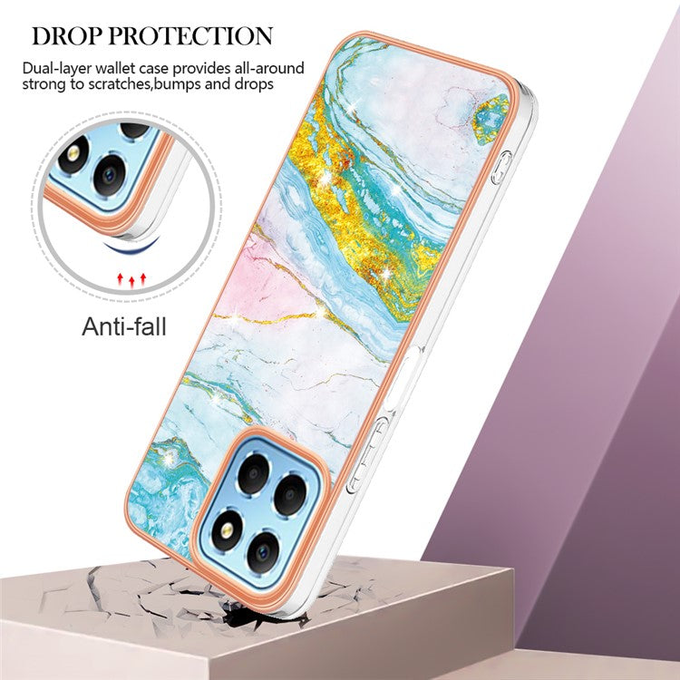 YB IMD Series-2 For Honor X8 5G Electroplating Phone Case IMD Marble Pattern TPU Back Cover - Green 004