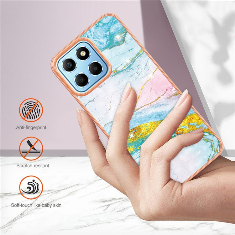 YB IMD Series-2 For Honor X8 5G Electroplating Phone Case IMD Marble Pattern TPU Back Cover - Green 004