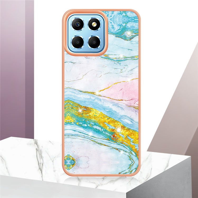 YB IMD Series-2 For Honor X8 5G Electroplating Phone Case IMD Marble Pattern TPU Back Cover - Green 004