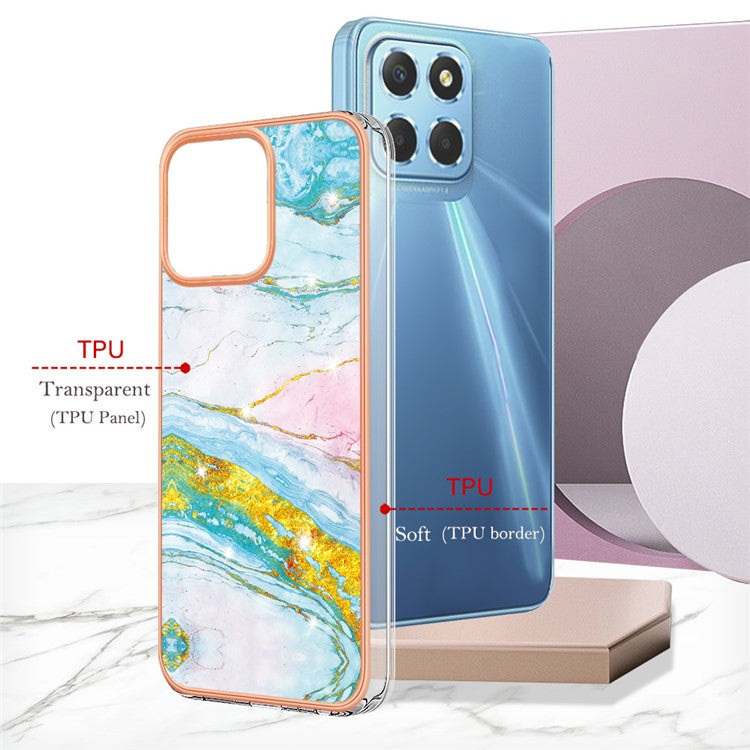 YB IMD Series-2 For Honor X8 5G Electroplating Phone Case IMD Marble Pattern TPU Back Cover - Green 004