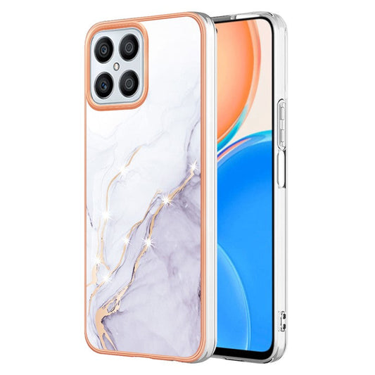 YB IMD Series-2 For Honor X8 4G Marble Pattern TPU Case Electroplated Edge IMD Phone Cover - White 006