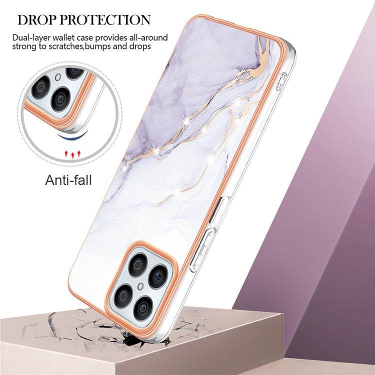 YB IMD Series-2 For Honor X8 4G Marble Pattern TPU Case Electroplated Edge IMD Phone Cover - White 006
