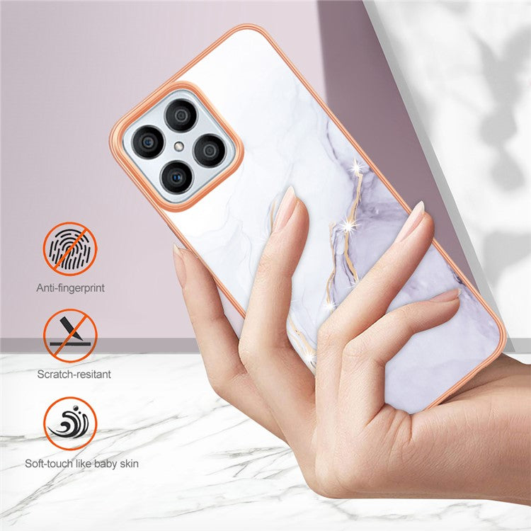 YB IMD Series-2 For Honor X8 4G Marble Pattern TPU Case Electroplated Edge IMD Phone Cover - White 006