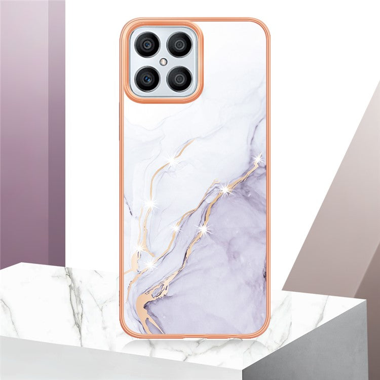 YB IMD Series-2 For Honor X8 4G Marble Pattern TPU Case Electroplated Edge IMD Phone Cover - White 006