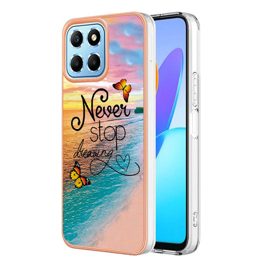YB IMD Series-1 Electroplating Phone Case for Honor X8 5G Marble Floral Pattern TPU Protective Cover - Never Stop Dreaming