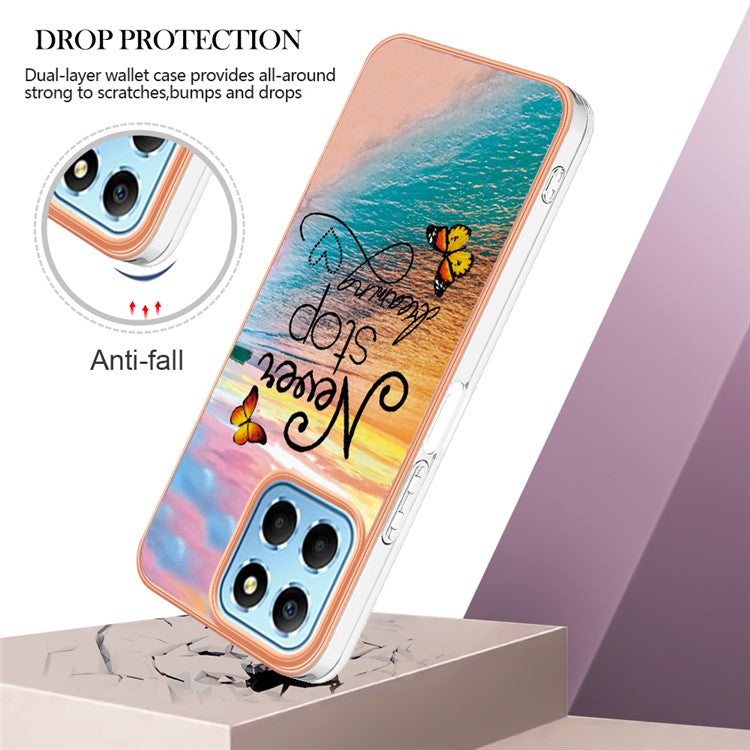 YB IMD Series-1 Electroplating Phone Case for Honor X8 5G Marble Floral Pattern TPU Protective Cover - Never Stop Dreaming
