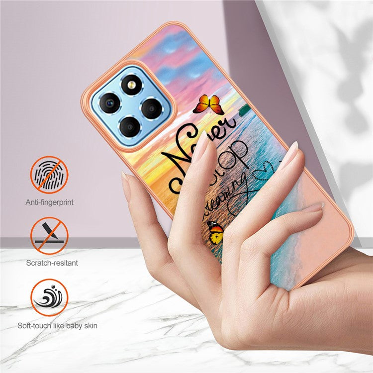 YB IMD Series-1 Electroplating Phone Case for Honor X8 5G Marble Floral Pattern TPU Protective Cover - Never Stop Dreaming