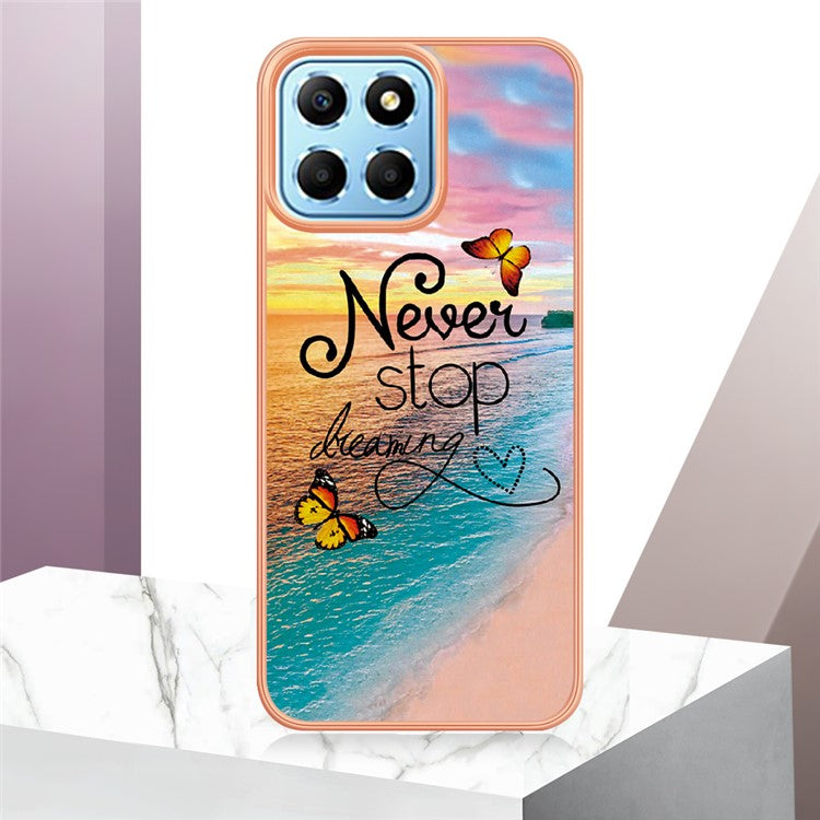 YB IMD Series-1 Electroplating Phone Case for Honor X8 5G Marble Floral Pattern TPU Protective Cover - Never Stop Dreaming