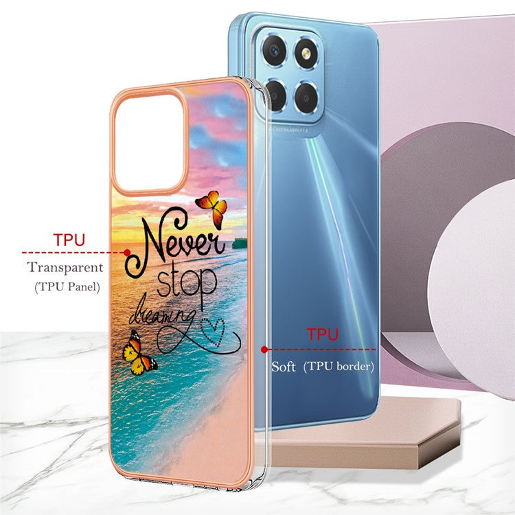 YB IMD Series-1 Electroplating Phone Case for Honor X8 5G Marble Floral Pattern TPU Protective Cover - Never Stop Dreaming